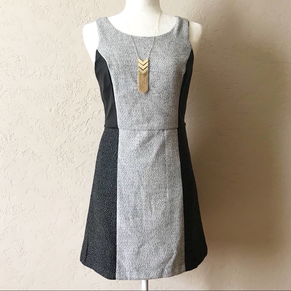 KENSIE Faux Leather Colorblock Tweed Dress - Picture 2 of 7